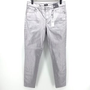 Express Skinny Mid Rise Pants Womens 8R Silver Metallic Coated Denim Jeans - NWT